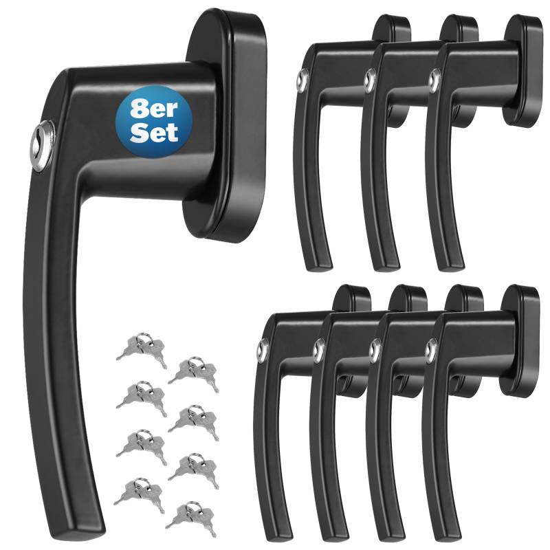 Fenstergriff 8er-Set Schwarz abschließbar von monzana®