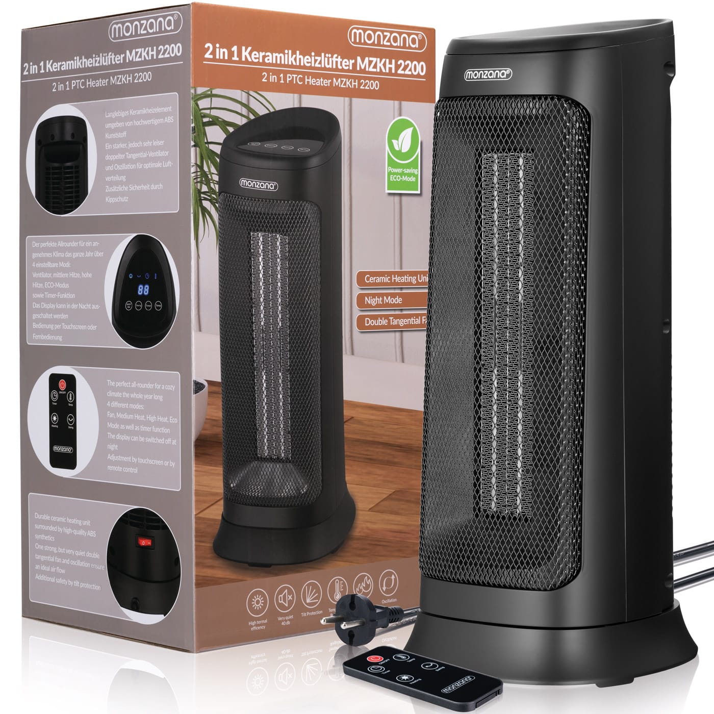 Heizlüfter MZKH2200 Schwarz Keramik 2000W von monzana®
