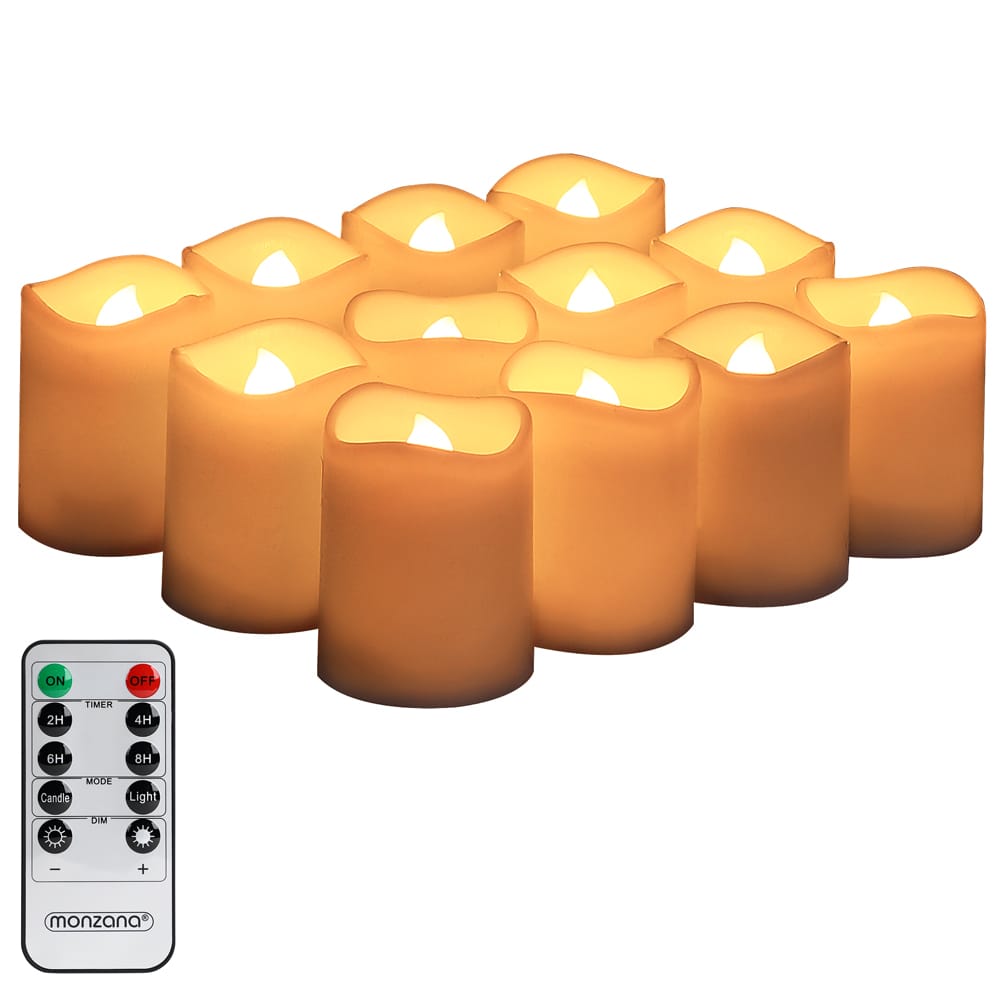 LED Echtwachs Kerzen 12er-Set inkl. Fernbedienung von monzana®