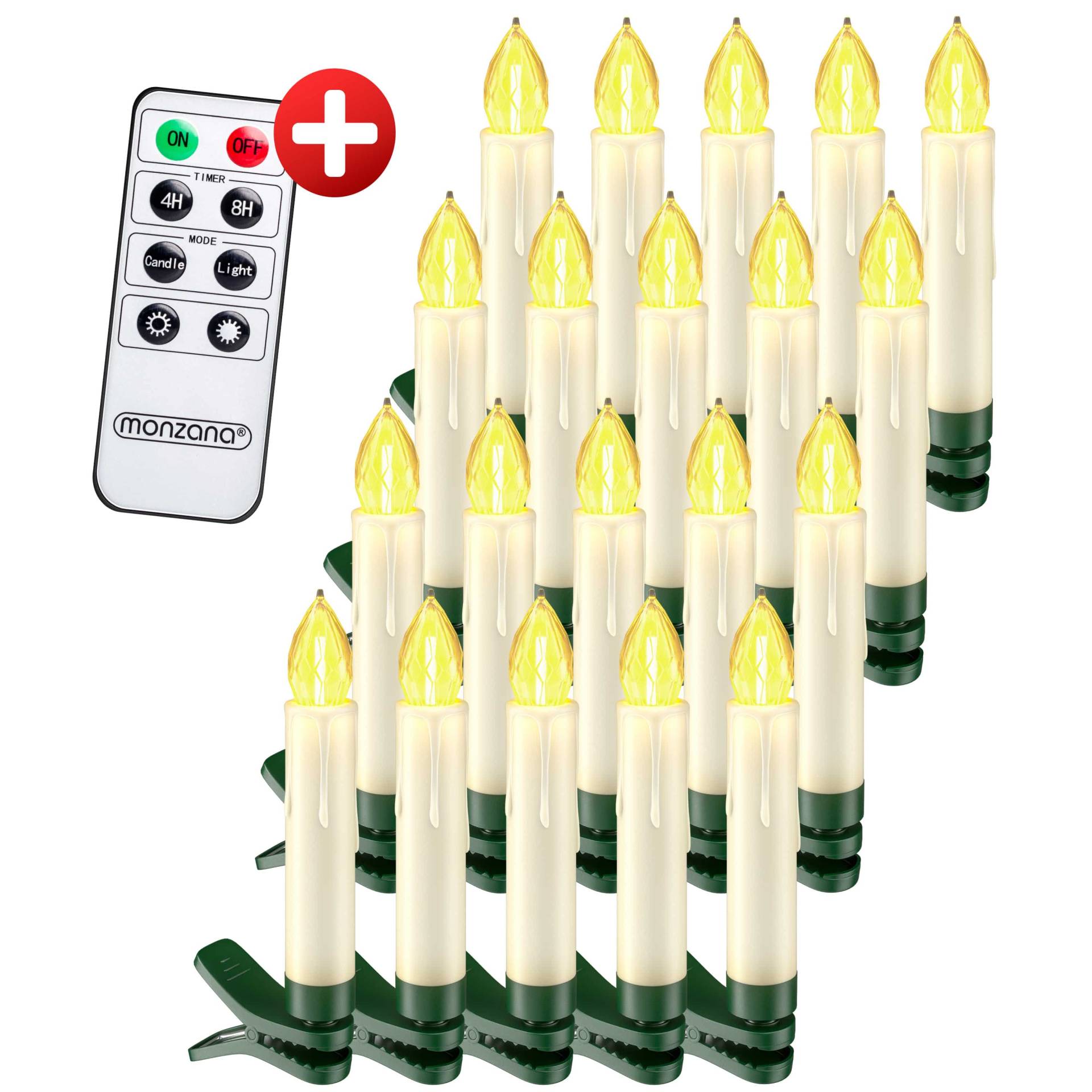 LED Weihnachtsbaumkerzen 20er-Set Warmweiß mit Fernbedienung von monzana®