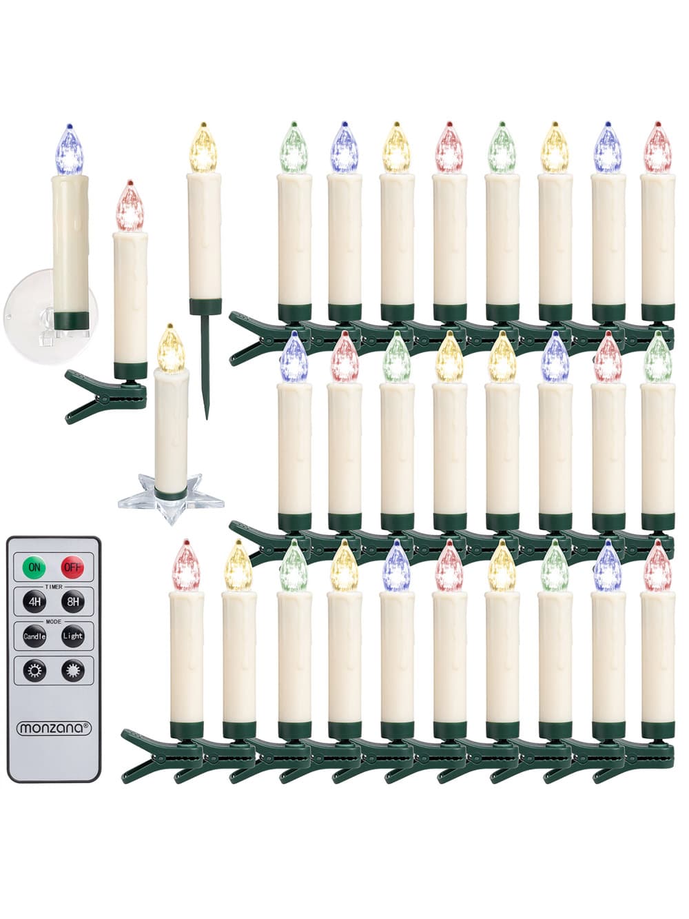 LED Weihnachtsbaumkerzen 30er-Set Bunt Fernbedienung von monzana®