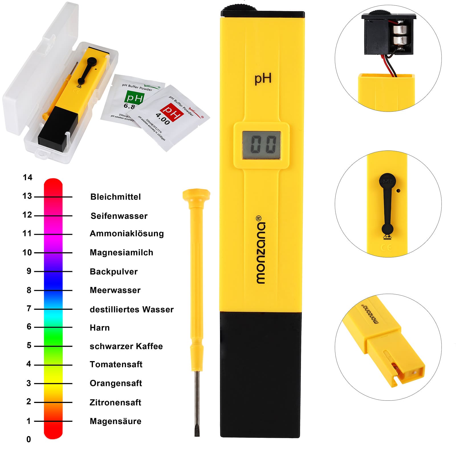 PH Wassertester mit LCD Anzeige, Batterie. von monzana®