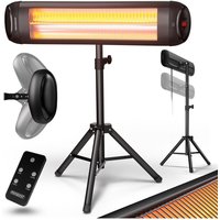 Monzana - Infrarot-Heizstrahler 2500W Aluminiumgehäuse IP34 Schutz Fernbedienung 24h Timer Teleskopstativ 110-175cm Standheizer Wärmestrahler schwarz von monzana