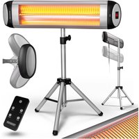 Monzana - Infrarot-Heizstrahler 2500W Aluminiumgehäuse IP34 Schutz Fernbedienung 24h Timer Teleskopstativ 110-175cm Standheizer Wärmestrahler silber von monzana