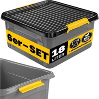 MONZANA® Aufbewahrungsbox mit Deckel 40kg belastbar Kunststoff BPA frei Klickverschluss stabil flexibel stapelbar blickdicht Keller Garage Box 6x 18L von monzana