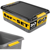 MONZANA® Aufbewahrungsbox mit Deckel 40kg belastbar Kunststoff BPA frei Klickverschluss stabil flexibel stapelbar blickdicht Keller Garage Box 6x 30L von monzana