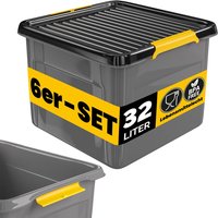 MONZANA® Aufbewahrungsbox mit Deckel 40kg belastbar Kunststoff BPA frei Klickverschluss stabil flexibel stapelbar blickdicht Keller Garage Box 6x 32L von monzana