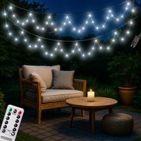 Lichterkette Außen 200x 400x 600x led mit Fernbedienung Timer 8 Leuchtmodi Dimmbar IP44 Innen Warmweiß Kaltweiß Bunt 40m kaltweiß - schwarzes Kabel von monzana