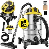 Nass Trockensauger 30L 2200W + Steckdose GS-zertifiziert 9m Bewegungsradius Industrie Staubsauger Edelstahl Nasssauger Waschsauger Blasfunktion von monzana