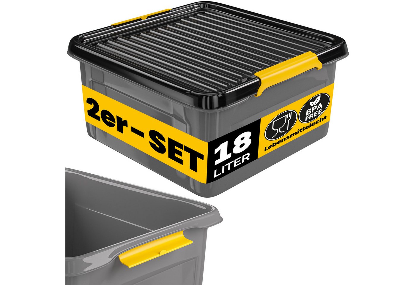 monzana Aufbewahrungsbox (2 St), 2x 18L Deckel 40kg belastbar stapelbar stabil BPA frei Kunststoffbox von monzana