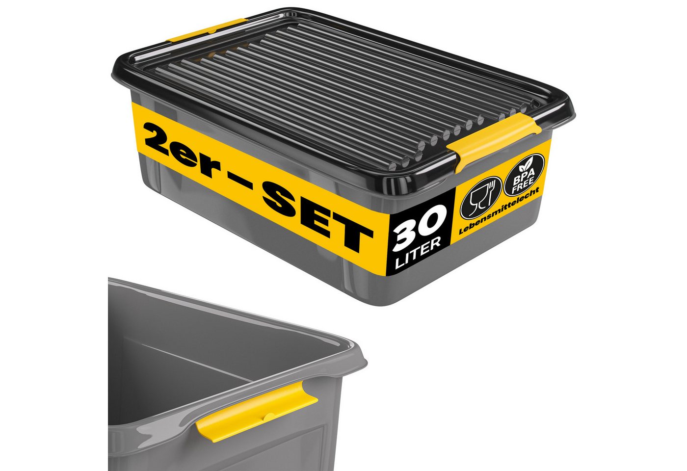 monzana Aufbewahrungsbox (2 St), 2x 30L Deckel 40kg belastbar stapelbar stabil BPA frei Kunststoffbox von monzana