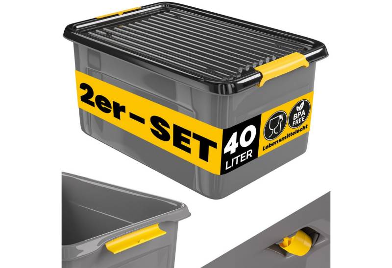 monzana Aufbewahrungsbox (2 St), 2x 40L Deckel 40kg belastbar stapelbar stabil BPA frei Kunststoffbox von monzana