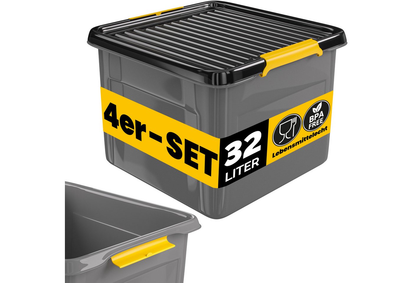 monzana Aufbewahrungsbox (4 St), 4x 32L Deckel 40kg belastbar stapelbar stabil BPA frei Kunststoffbox von monzana