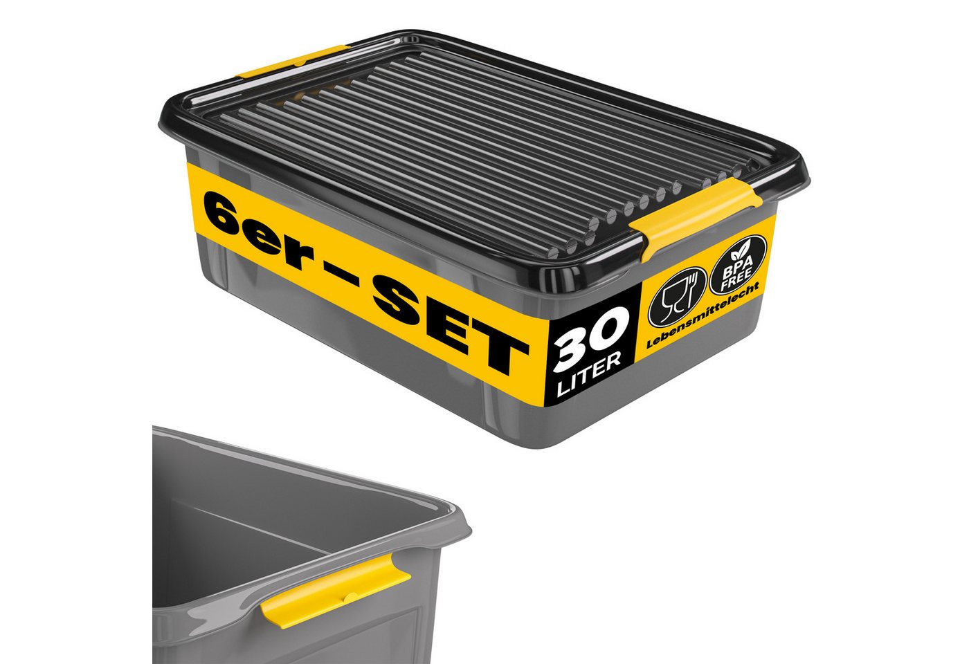monzana Aufbewahrungsbox (6 St), 6x 30L Deckel 40kg belastbar stapelbar stabil BPA frei Kunststoffbox von monzana