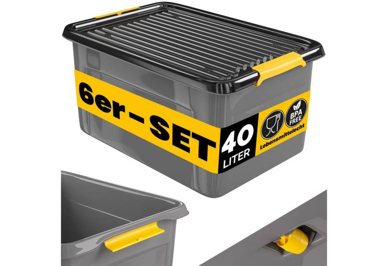 monzana Aufbewahrungsbox (6 St), 6x 40L Deckel 40kg belastbar stapelbar stabil BPA frei Kunststoffbox von monzana
