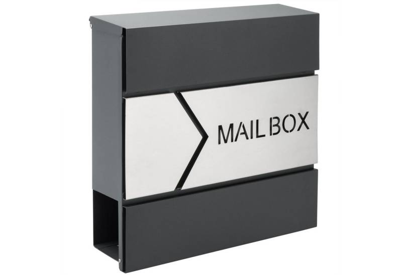 monzana Wandbriefkasten, Design Stahl anthrazit mit Zeitungsfach 2 Schlüssel Wandbriefkasten von monzana