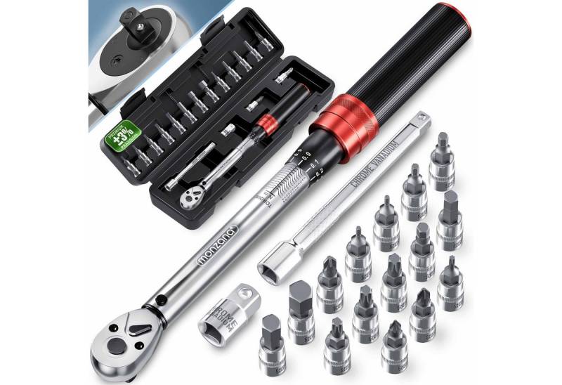 monzana Drehmomentschlüssel Monzana (18 St), 1/4" 1-25 NM ±3% Verlängerung Transportbox Fahrrad Motorrad Set von monzana