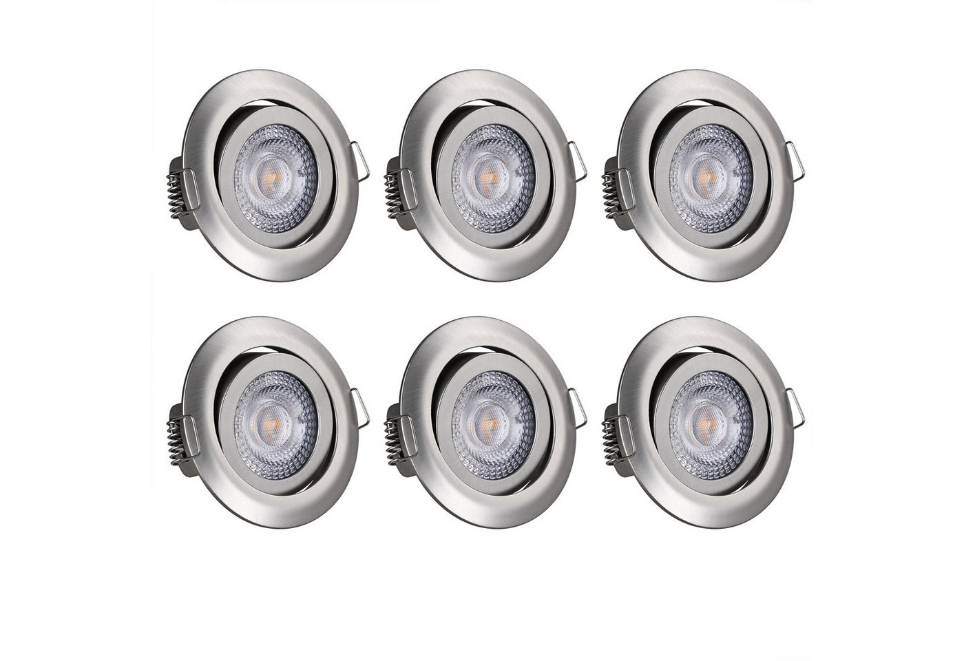 monzana Einbauleuchte, Silber, LED fest verbaut, 3000 Kelvin, 6er Set LED Flach Dimmbar 68mm Schwenkbar Warmweiß 3000K Silber Rund von monzana