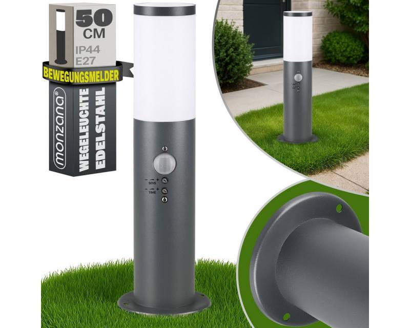 monzana Gartenleuchte, Außenleuchte mit Bewegungsmelder, Einstellbar Edelstahl 50cm IP44 Außenlampe Wegeleuchte Außen Anthrazit von monzana