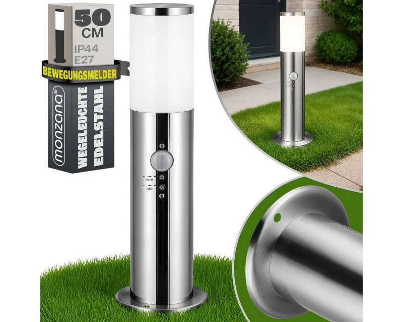 monzana Gartenleuchte, Außenleuchte mit Bewegungsmelder, Einstellbar Edelstahl 50cm IP44 Gartenlampe Wegeleuchte Außen Silber von monzana