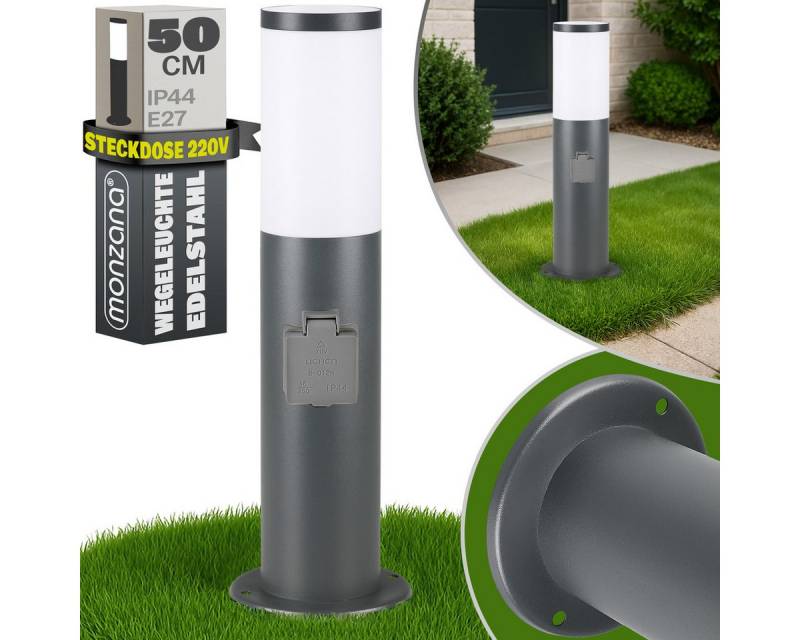 monzana Gartenleuchte, Außenleuchte mit Steckdose, Edelstahl 50cm IP44 Gartenlampe Wegeleuchte Außen Strom E27 Anthrazit von monzana