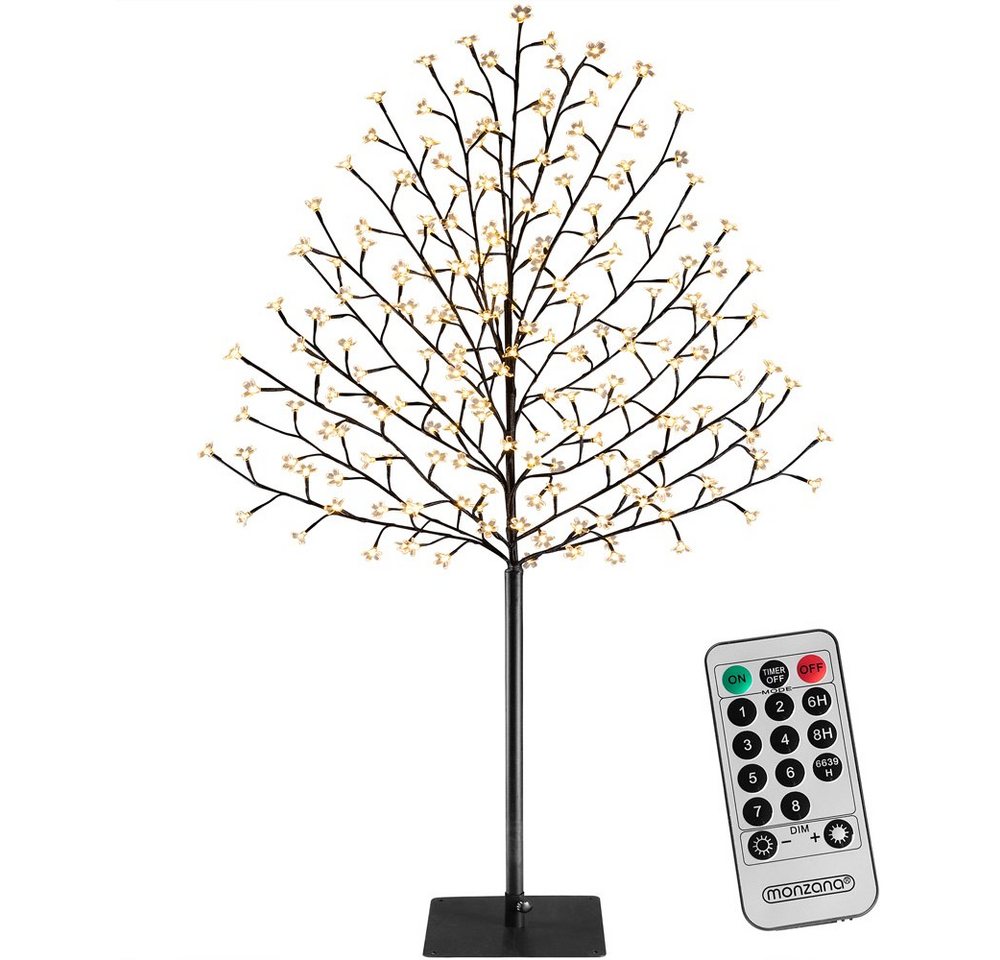 monzana Künstlicher Weihnachtsbaum, Kirschblütenbaum 180 cm mit Fernbedienung 200 LED Timer Dimmer Innen Außen Künstlich Groß Deko Kirschblüten Leuchtbaum Lichterbaum Warmweiß von monzana