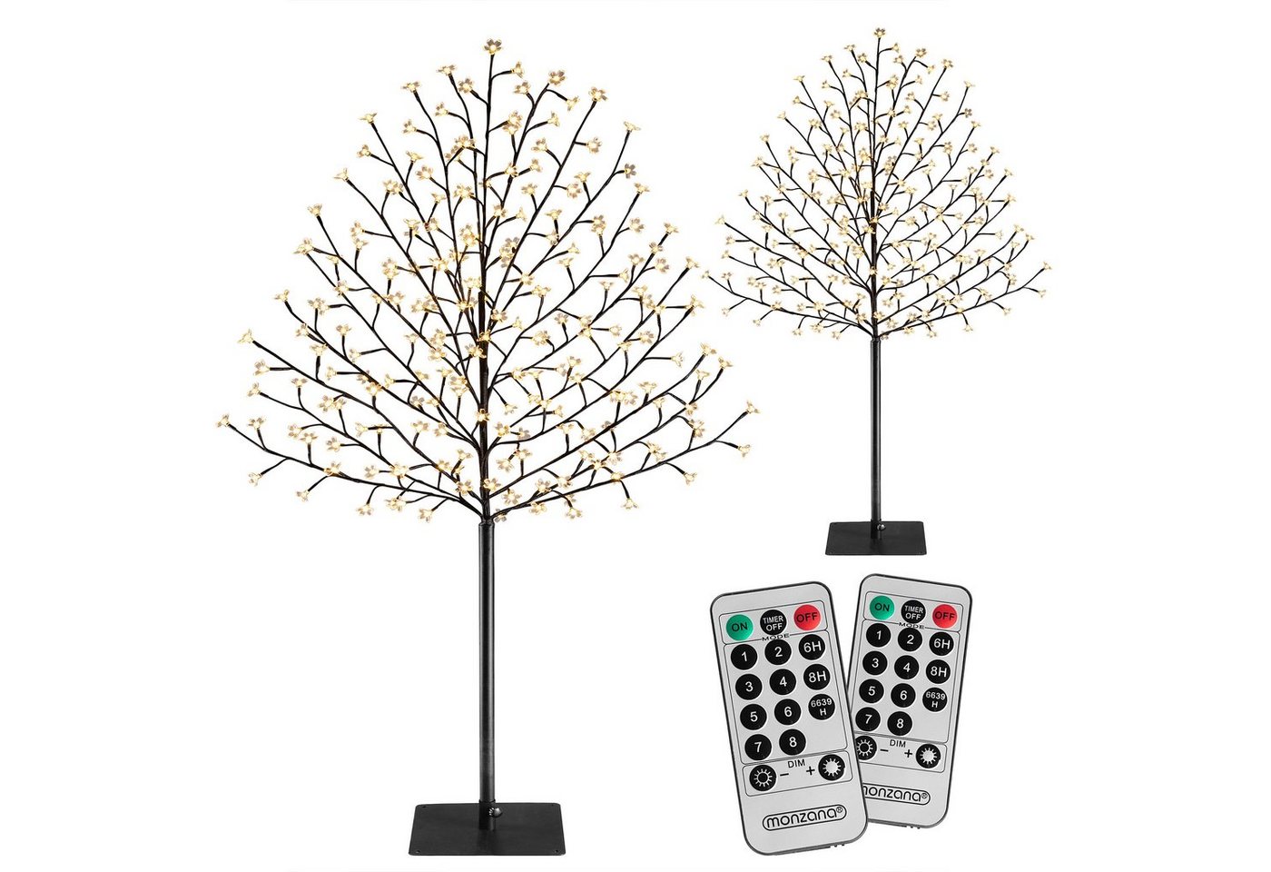 monzana Künstlicher Weihnachtsbaum, Kirschblütenbaum 2er Set 180cm 200LED warmweiß Timer Außen Lichterbaum von monzana