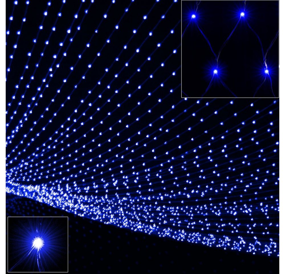 monzana Lichterkette, Netzlichterkette 120x120cm 100 LED Blau Timer 8 Leuchtmodi von monzana