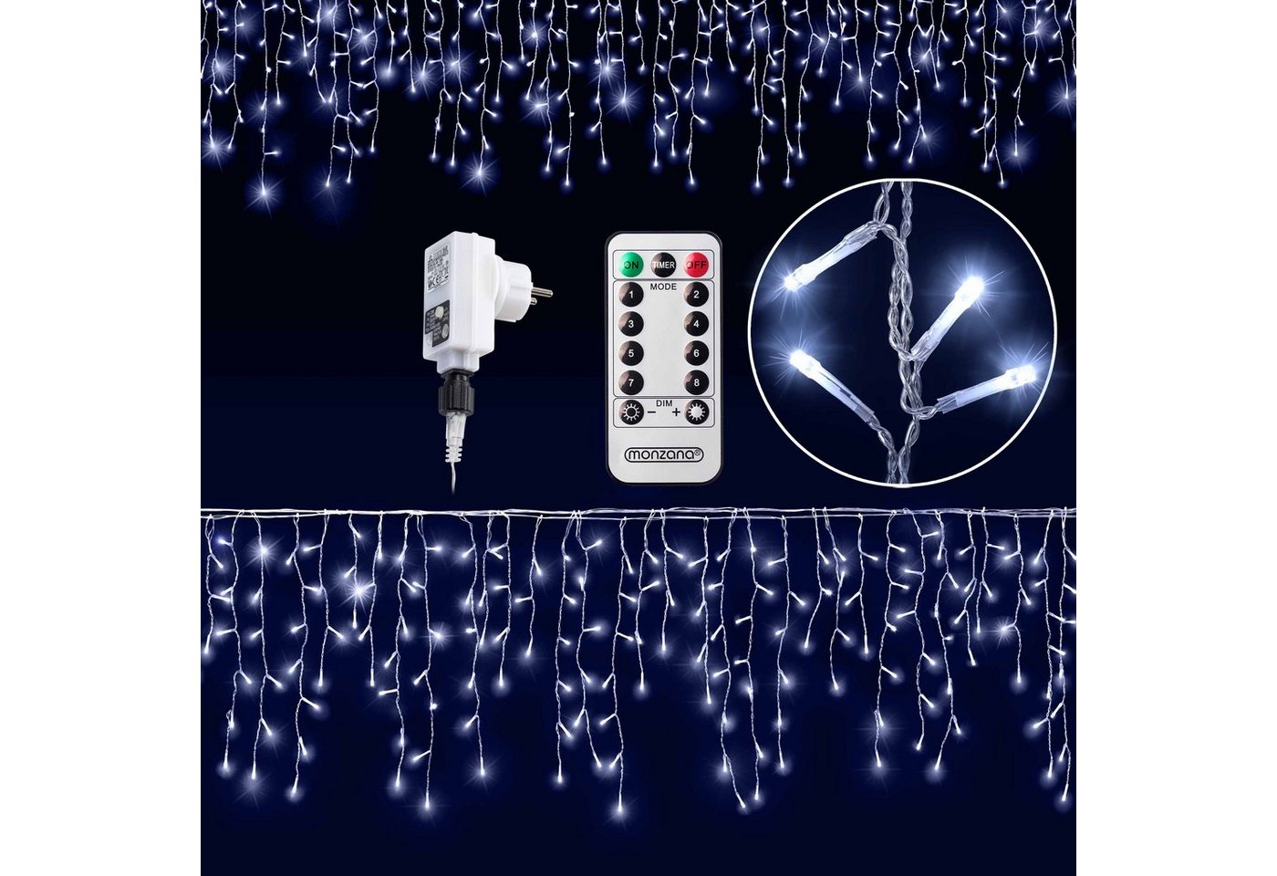 monzana Lichterkette, Regenlichterkette Fernbedienung 15m 400 LED kaltweiß IP44 von monzana