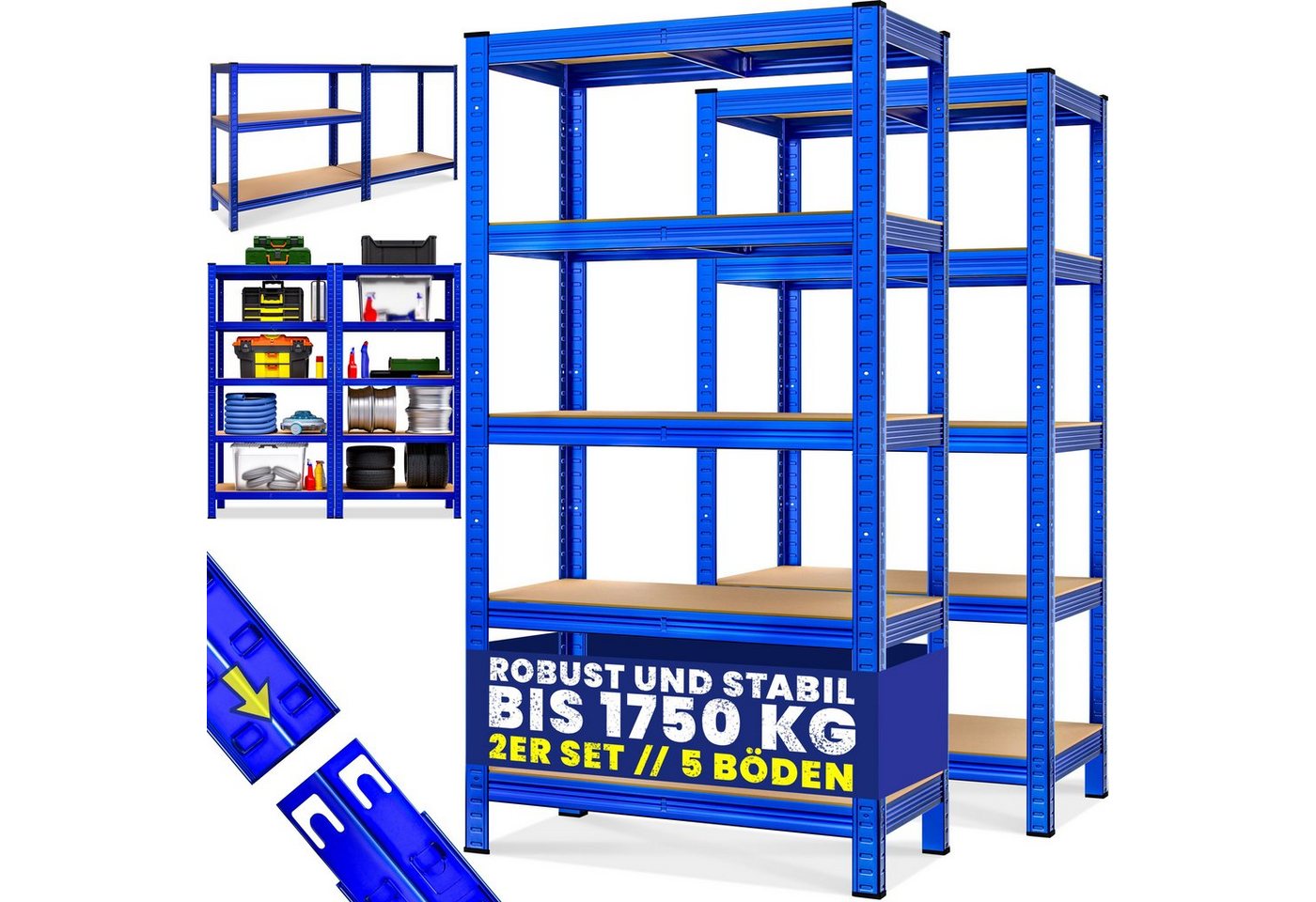 monzana Schwerlastregal, 2x 180x90x40cm 875kg blau 5 MDF-Platten Lagerregal Kellerregal monzana Schwerlastregal, 2x 180x90x40cm 875kg blau 5 MDF-Platten Lagerregal Kellerregal von monzana
