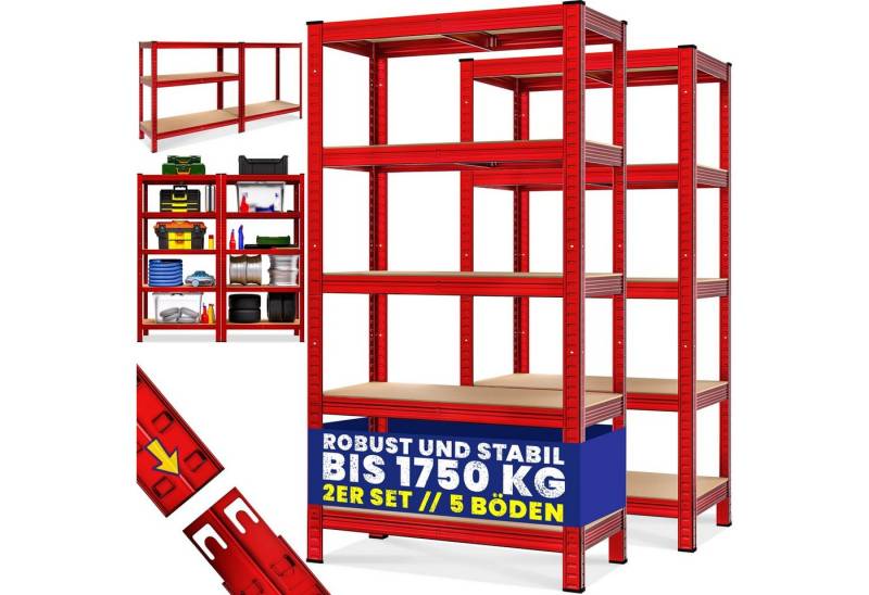 monzana Schwerlastregal, 2x 180x90x40cm 875kg rot 5 MDF-Platten Lagerregal Kellerregal von monzana