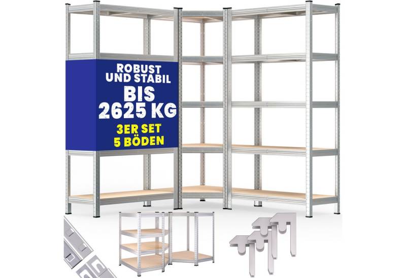 monzana Schwerlastregal, 3er Set Eckregal 2625 kg 15 MDF-Platten Regal Lagerregal Kellerregal von monzana