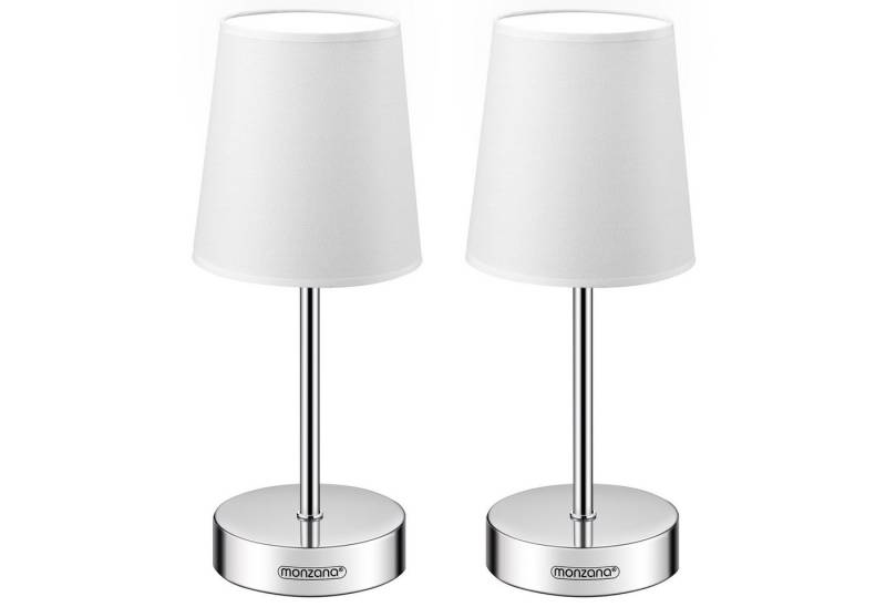 monzana Tischleuchte, Weiß 2er Set, 2er Set 32 cm Stoffschirm E14 Chrom Metall Wohnzimmer Büro von monzana