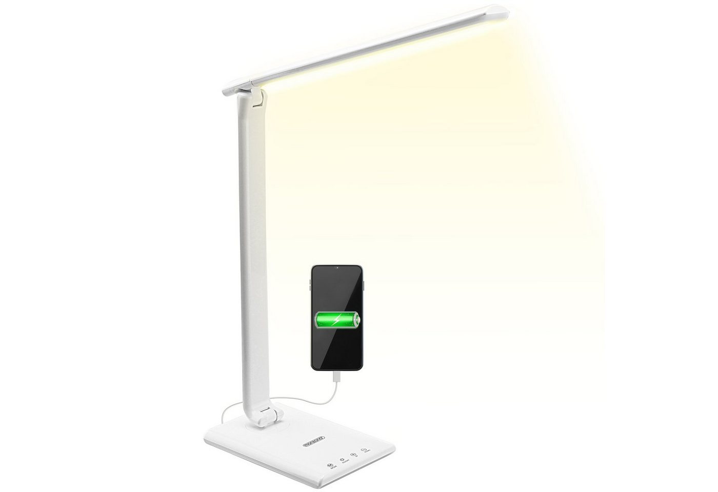 monzana Tischleuchte Cataleya, LED, warmweiß bis tageslichtweiß, LED Schreibtischlampe Weiß 3 Farb- und 5 Helligkeitsstufen USB von monzana