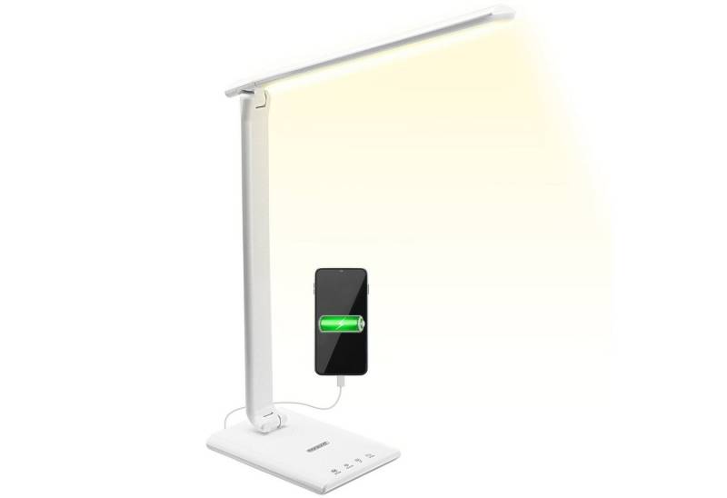 monzana Tischleuchte Cataleya, Weiß, LED Schreibtischlampe Weiß 3 Farb- und 5 Helligkeitsstufen USB von monzana