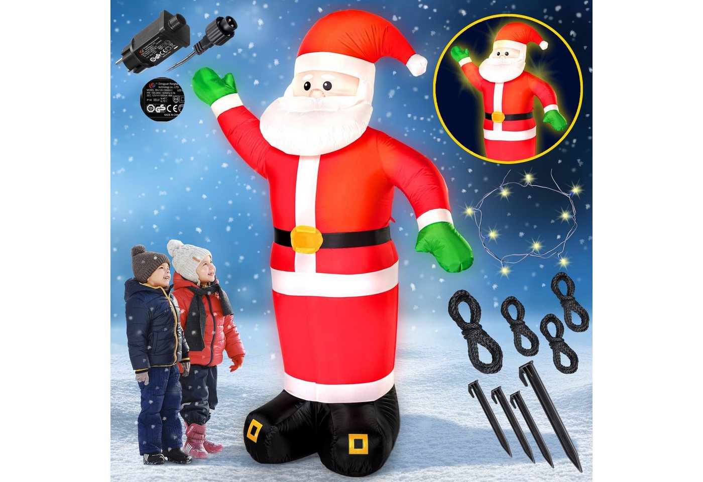 monzana Weihnachtsmann, Aufblasbarer XXL 250cm LED Beleuchtet Befestigungsmaterial IP44 Außen von monzana