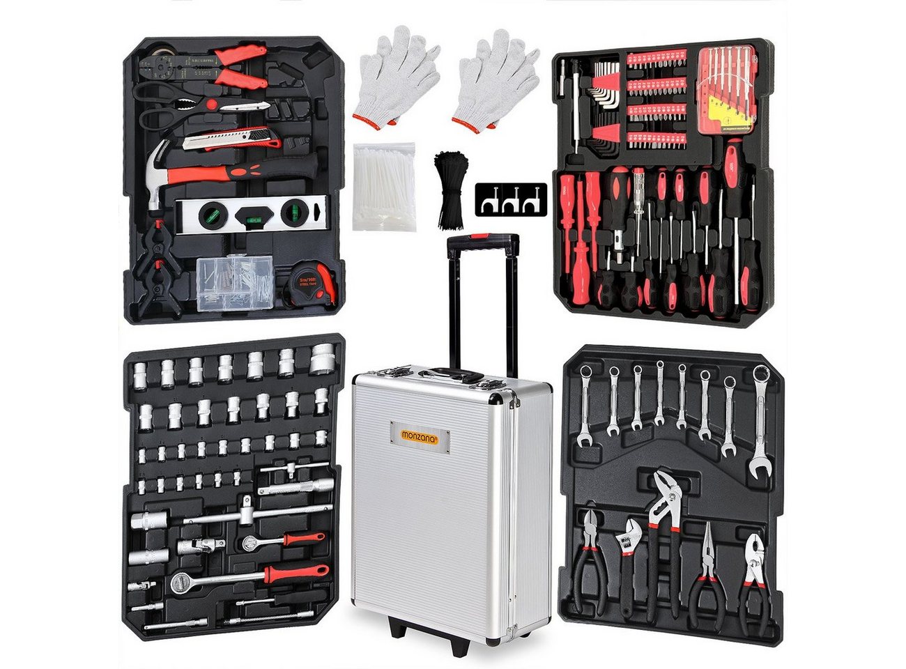 monzana Werkzeugkoffer, XXL gefüllt Set 899tlg Qualitätswerkzeug Werkzeugkasten Werkzeugkiste von monzana