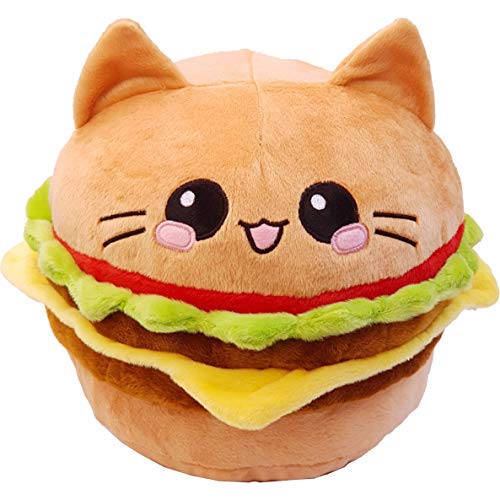 moodrush® XL Burger Cat Katzen-Burger Kissen Cheeseburger Hamburger Plüschtier Kuscheltier Stofftier | alle Elemente aufgestickt (Nicht Bedruckt!) | waschbar | ca. 35x35x25 cm von moodrush