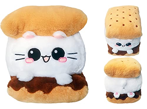 moodrush® S'Mores CAT Kissen | Cookie Marshmallow Schockolade Katze Keks Kitty Smore Snack | Plüschtier Kuscheltier | alle Elemente aufgestickt | waschbar | ca. 36 x 24 x 24 cm von moodrush