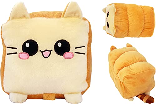 moodrush® Toast Cat/Brot-Katze Plüsch Kissen | Kuscheltier | alle Elemente aufgestickt (Nicht Bedruckt!) | waschbar | Weißbrot Kitty | ca. 37x27 cm von moodrush