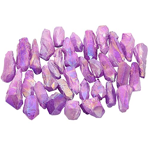 mookaitedecor 1 lb Bulk Titanium Coated Natural Bergquarz Crystal Points, Rohkristall Steine für DIY Schmuck Dekoration Reiki Healing Meditation, Violett von mookaitedecor