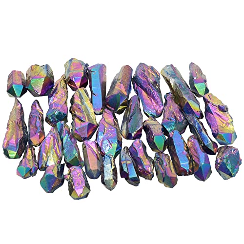 mookaitedecor 1 lb Bulk Titanium Coated Natural Rock Quartz Crystal Points, Rohkristall Steine für DIY Schmuck Dekoration Reiki Healing Meditation, bunt von mookaitedecor