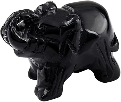 mookaitedecor 1.5 Inch Elefant Kristall Stein Skulptur Statue, Glücksbringer Heilung Reiki Tasche Elefanten Figuren Fengshui Deko Kunsthandwerk für Home Office Tisch Deko, Obsidian Stein von mookaitedecor