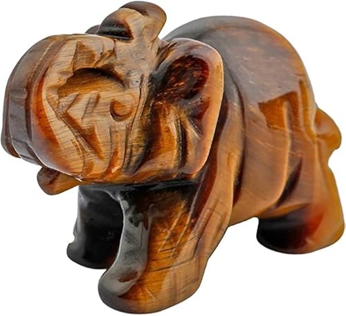 mookaitedecor 1.5 Inch Elefant Kristall Stein Skulptur Statue, Glücksbringer Heilung Reiki Tasche Elefanten Figuren Fengshui Deko Kunsthandwerk für Home Office Tisch Deko,Tigerauge Stein von mookaitedecor