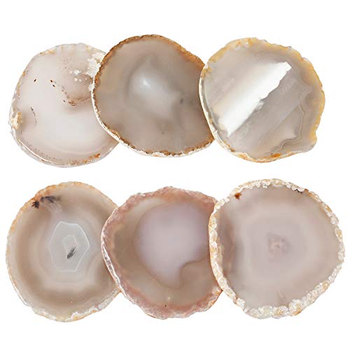 mookaitedecor 12 Stück Natürliche Geode Achat Scheiben, Rund poliert Achat Edelsteine Namen Karten für Hochzeit von mookaitedecor