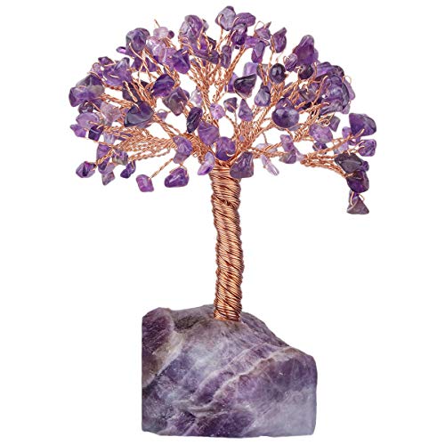 mookaitedecor 15cm Amethyst Natural Crystal Money Tree mit polierten Amethyst Basis, Kupferdraht gewickelt Fengshui Baum Figur Ornament für Office Home Dekoration, Symbol für Reichtum und Glück von mookaitedecor