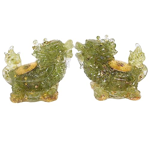 mookaitedecor 2 Stück Peridot Kristall Drache Schildkröte Figur, Kunstharz Drache Schildkröte Tiere Feng Shui Stein Statue für Zuhause Büro Dekor Sammlerstück Ornament von mookaitedecor