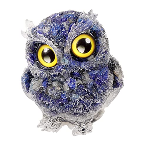 mookaitedecor 3" Owl Lapislazuli Stein Kristall Figur, Handgeschnitzte Statue Tiere Nacht Eule Skulptur Kristall Stein Ornament für Desktop Büro Heim Dekoration von mookaitedecor