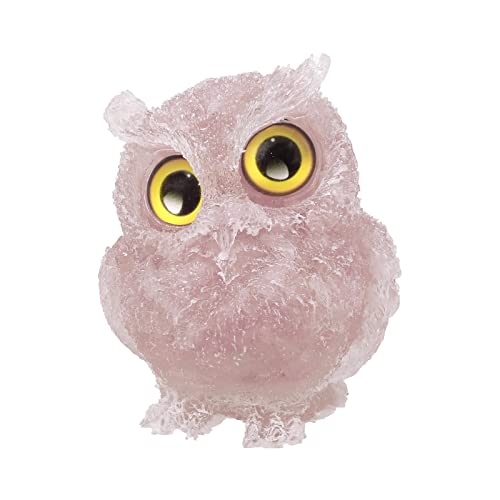 mookaitedecor 3" Owl Rosenquarz Stein Kristall Figur, Handgeschnitzte Statue Tiere Nacht Eule Skulptur Kristall Stein Ornament für Desktop Büro Heim Dekoration von mookaitedecor