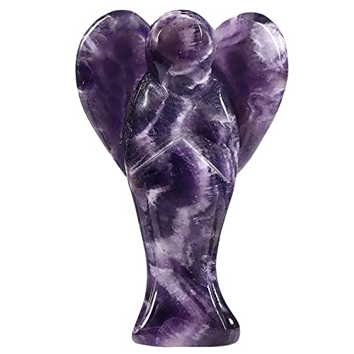 mookaitedecor 3 Zoll Amethyst Kristall Schutzengel Figuren Skulptur, Hand geschnitzt Engel Statue mit Herzflügeln für Schutz Gebet Büro Haus Decor von mookaitedecor